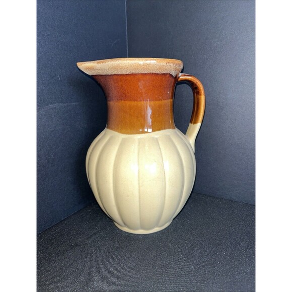 Unbranded Other - Vintage Drip Glaze Ceramic Pitcher Mid Century Retro Farmhouse Vase Brown Tan 7"